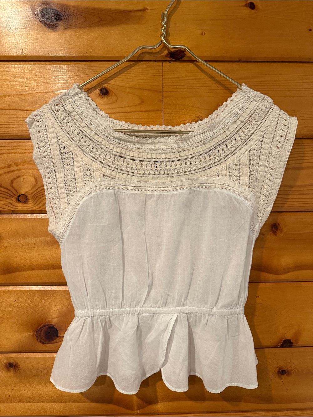 HD in Paris White Crochet Yoke Peplum Blouse